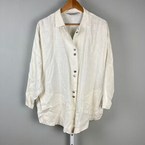 ITEMZ Linen Button Down Shirt Tunic‎ Pockets Oversized One Size Fits Most
